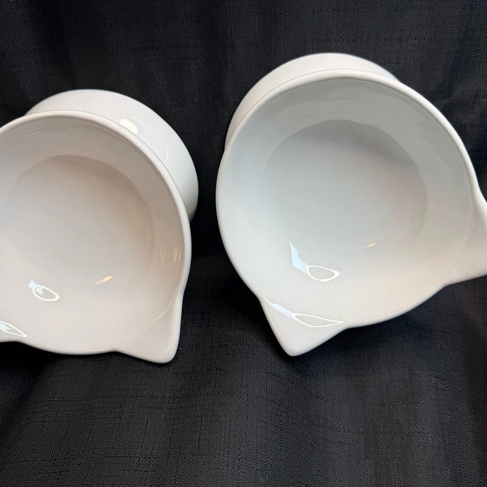 Park Life Design Matching White Cat Ceramic Bowl Set - 1 1/2 Cup Each.